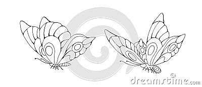 Zentangle stylized cartoon two butterflies isolated on white background Vector Illustration