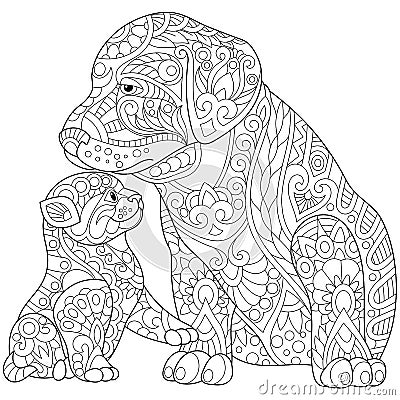 Zentangle stylized cat and dog Vector Illustration