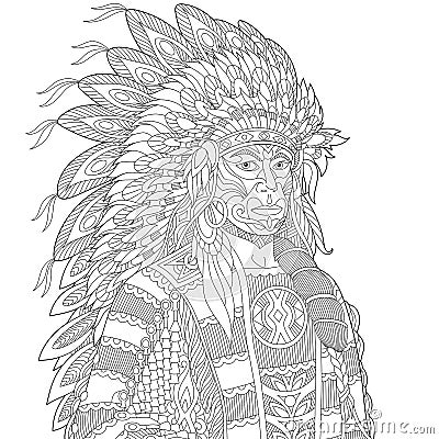 Zentangle stylized Native American Indian chief Vector Illustration