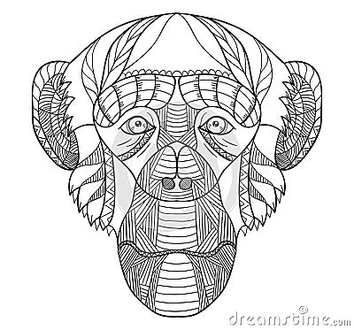Zentangle stylized chimpanzee head, chinese zodiac, vector, illustration, freehand pencil, hand drawn, pattern. Monkey doodle. Vector Illustration