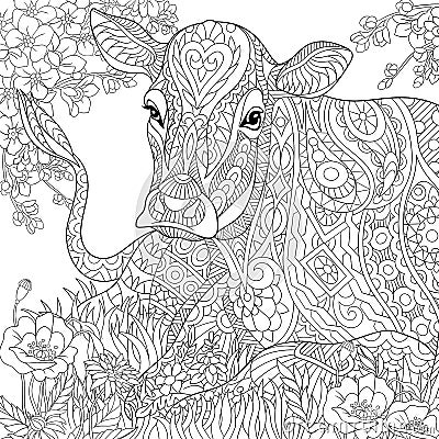 Zentangle stylized cow Vector Illustration