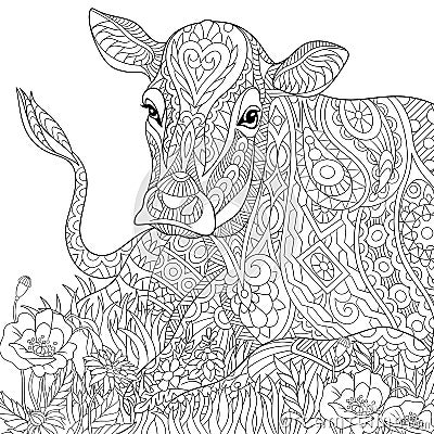 Zentangle stylized cow Vector Illustration