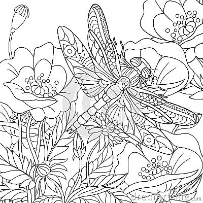 Zentangle stylized dragonfly insect Vector Illustration