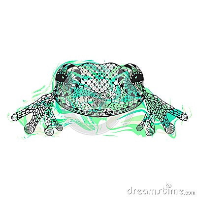 Zentangle stylized frog with abstract colorful grunge background Vector Illustration