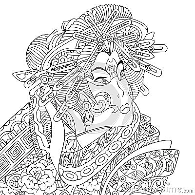 Zentangle stylized geisha woman Vector Illustration