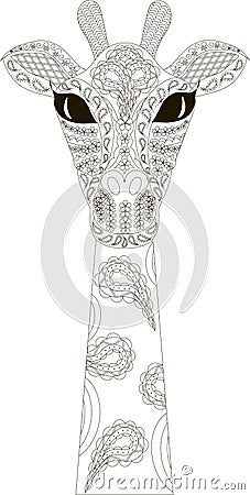 Zentangle stylized giraffe black and white hand drawn Vector Illustration