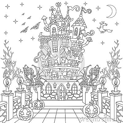 Zentangle stylized halloween castle Vector Illustration