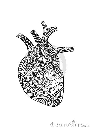 Zentangle stylized Human heart Cartoon Illustration