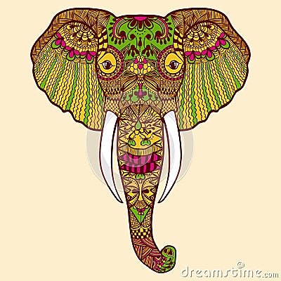 Zentangle stylized Indian Elephant. Hand Drawn lace Cartoon Illustration