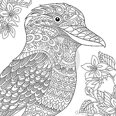 Zentangle stylized kookaburra bird Vector Illustration