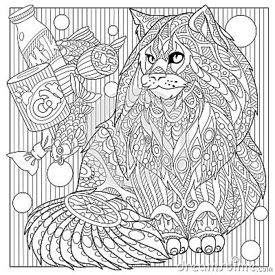 Zentangle stylized maine coon cat Vector Illustration