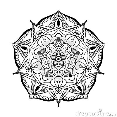 Zentangle stylized monochrome Mandala round. Hand drawn patterne Vector Illustration