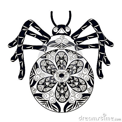 Zentangle stylized monochrome spider black and white Vector Illustration