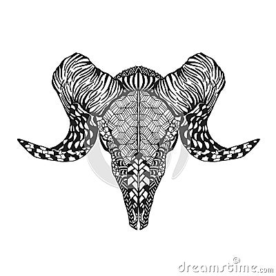 Zentangle stylized mutton sheep skull for tattoo t-shirt. Vector Illustration