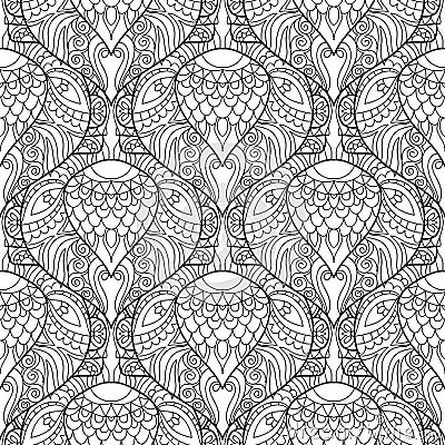 Zentangle stylized peacock feather pattern. Vector Illustration