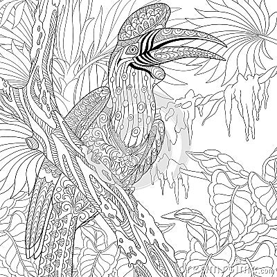 Zentangle stylized rhinoceros hornbill bird (Buceros rhinoceros) Vector Illustration