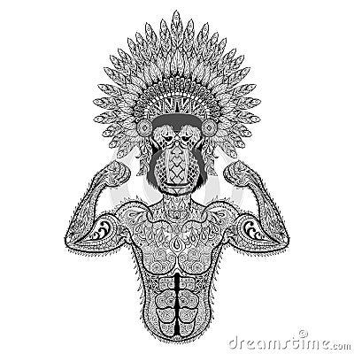 Zentangle stylized strong Monkey like Bodybuilder with war bonne Vector Illustration
