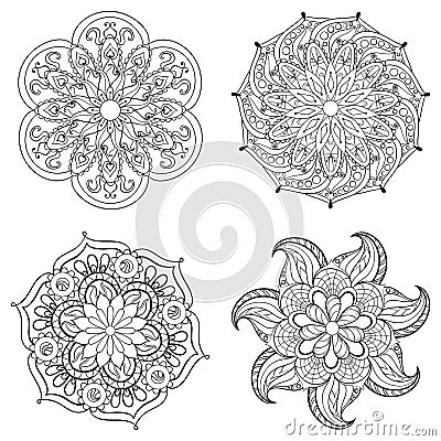 Zentangle stylized tribal Arabic, Indian Mandala set. Vector Illustration