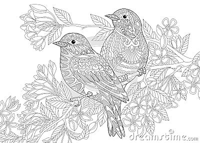 Zentangle stylized two birds Vector Illustration
