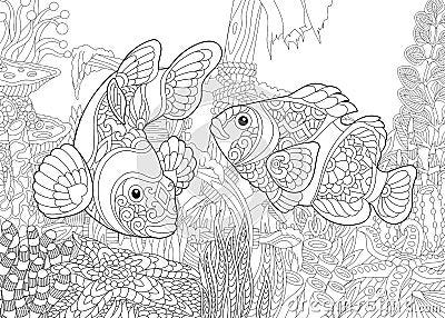 Zentangle stylized underwater world Vector Illustration