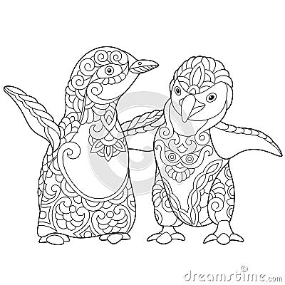 Zentangle stylized young penguins Vector Illustration