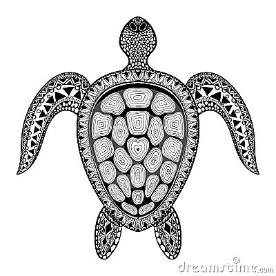 Zentangle tribal stylized turtle. Hand Drawn aquatic doodle vect Vector Illustration