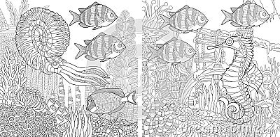 Zentangle two aquariums Vector Illustration