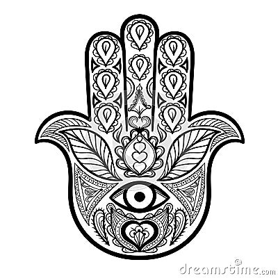 Zentangle vector Hamsa Hand for adult anti stress coloring pages Vector Illustration