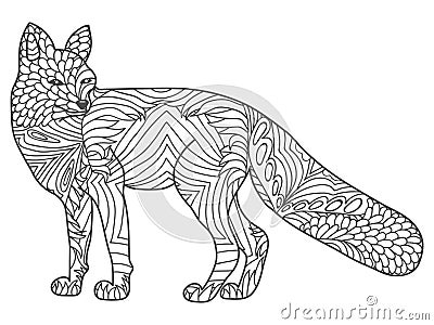 Zentangle vector happy Fox for adult anti stress coloring pages. Ornamental tribal patterned illustration for tattoo Vector Illustration