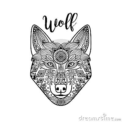 Zentangle wolf head with guata Vector Illustration