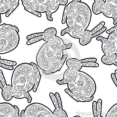 Zentangle and zendoodle hare. Zen tangle and zen doodle animal. Coloring book wildlife. Rabbit vector textile. Vector Illustration