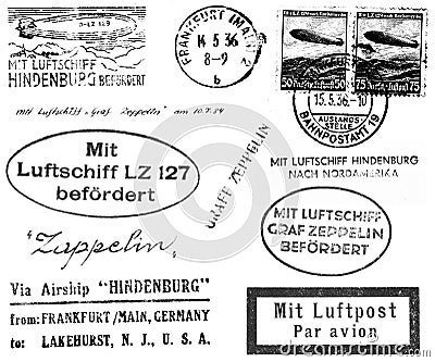 Zeppelin Related Postmarks Stock Photo