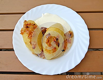 Zeppelins - a traditional Lithuanian dish. Food Stock Photo