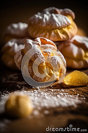 Zeppole donat. Italian donuts with filling. Generative AI Stock Photo