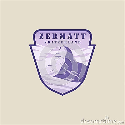 zermatt switzerland emblem logo vector illustration template graphic design. swiss alps winter snow banner for travel or tourism Vector Illustration