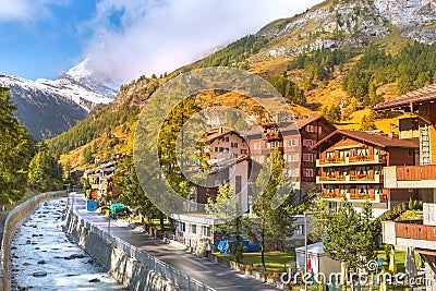 Zermatt, Switzerland street view and Matterhorn Stock Photo