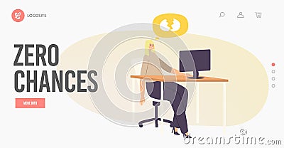 Zero Chances Landing Page Template. Woman Loser Deleted Important Information from Computer by Mistake, Stupidity Vector Illustration
