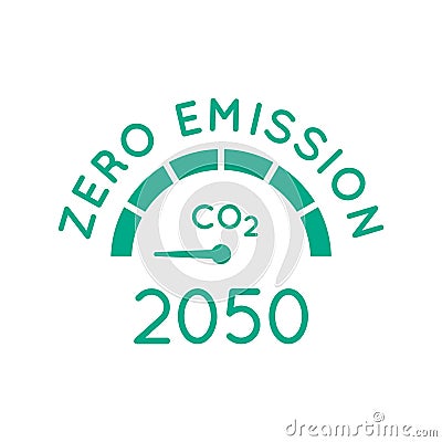 Zero emission by 2050. Gauge arrow set to zero. Carbon neutral. Vector Illustration