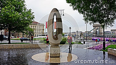 Zero kilometer in the center of Budapest Editorial Stock Photo