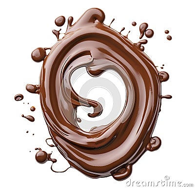 Zero number or letter O made with melting chocolate on white background, top view. Generative AI realistic illustration Cartoon Illustration