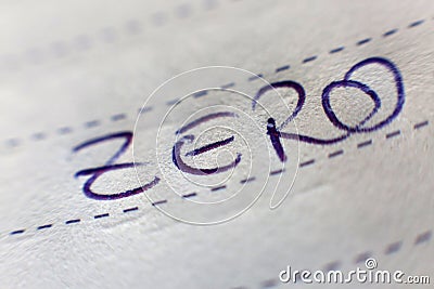 Zero spelled on lined paper Stock Photo