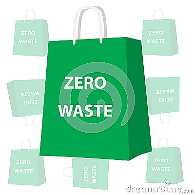 Green paper bag with the text zero waste on it Vector Illustration