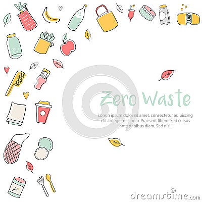 Zero Waste banner template with hand drawn elements. Vector Illustration