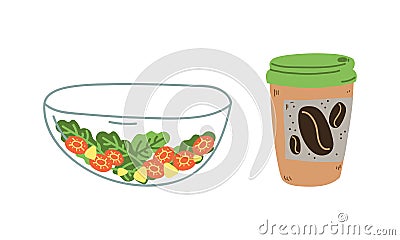 Zero Waste with Coffee Cup and Glass Salad Bowl as Everyday Reused Object Vector Set Vector Illustration