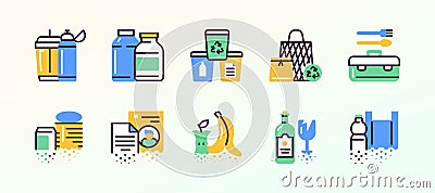 Zero waste color linear icons set Vector Illustration