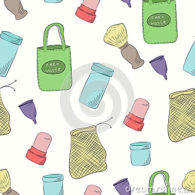 Zero Waste Concept. Hand drawn elements of zero waste life. Vector illustration Cartoon Illustration