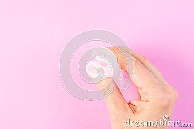 Zero waste concept - menstrual cup on pink background Stock Photo