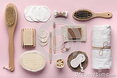 Zero waste cosmetics and beauty accessories, reusable cotton pads Stock Photo