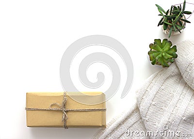 Zero waste eco gift bag. Hygge mockup Stock Photo