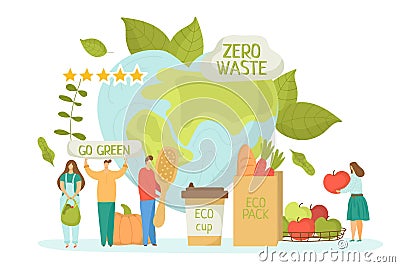 Zero waste for ecology environment, green recycle concept vector illustration. Save earth planet, flat natural clean Vector Illustration